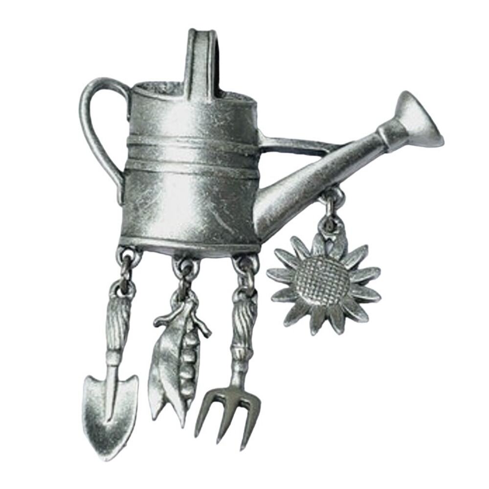 JJ Jonette Watering Can Brooch Dangle Gardening Charms Pewter Vintage Whimsical